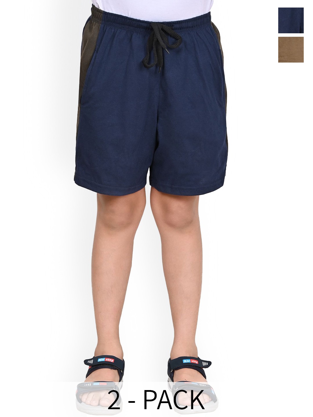 

BAESD Pack Of 2 Boys Cotton Solid Side Patta High-Rise Shorts, Multi