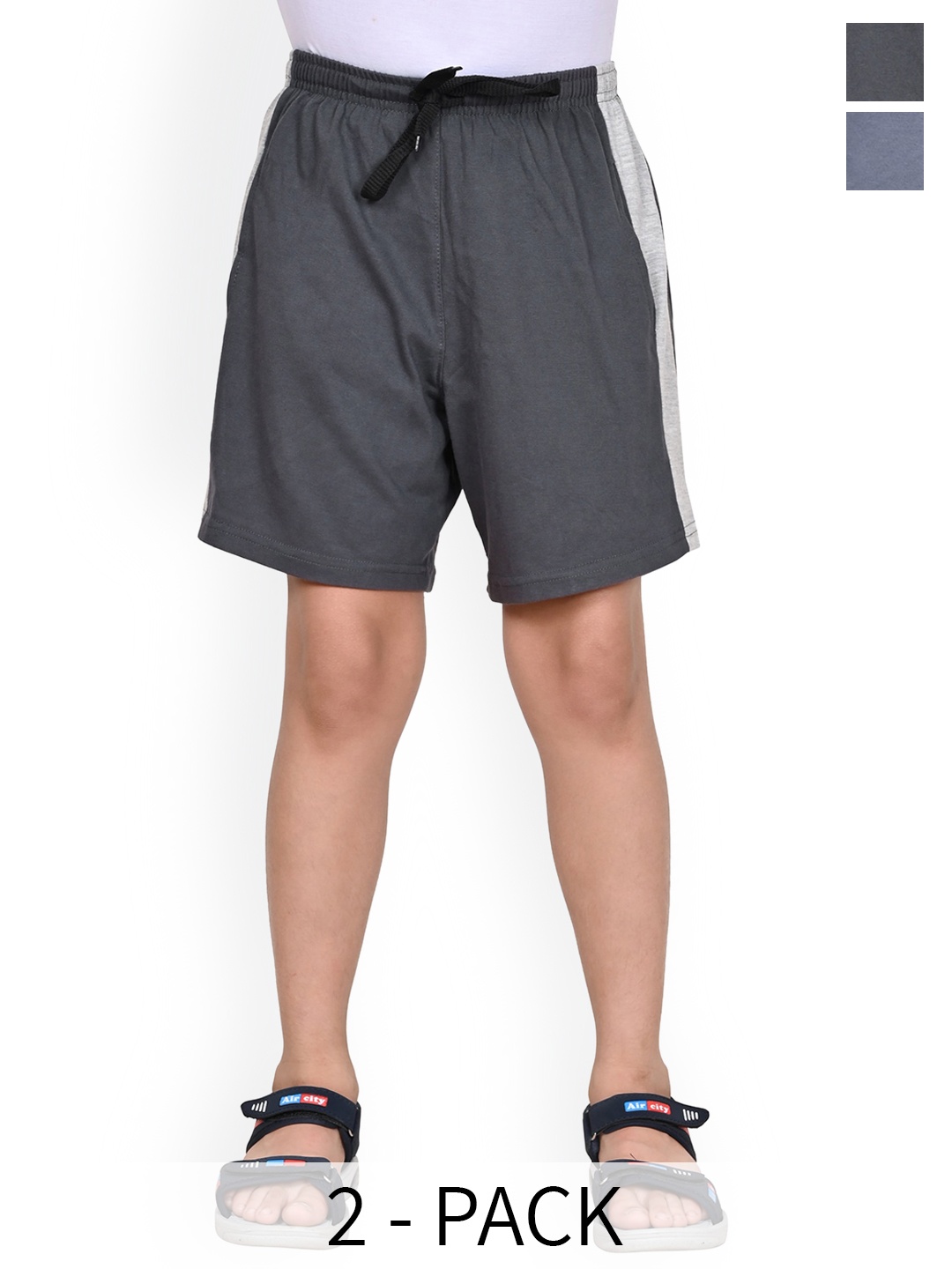

BAESD Pack Of 2 Boys Cotton Solid Side Patta High-Rise Shorts, Multi