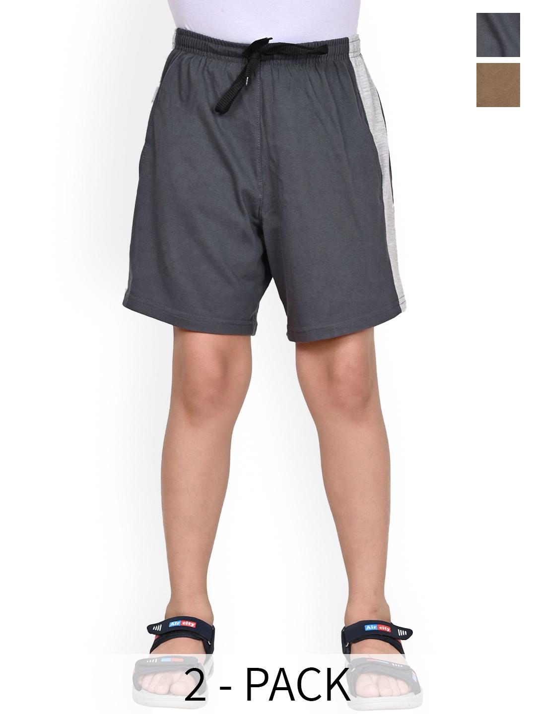 

BAESD Pack Of 2 Boys Cotton Solid Side Patta High-Rise Shorts, Multi