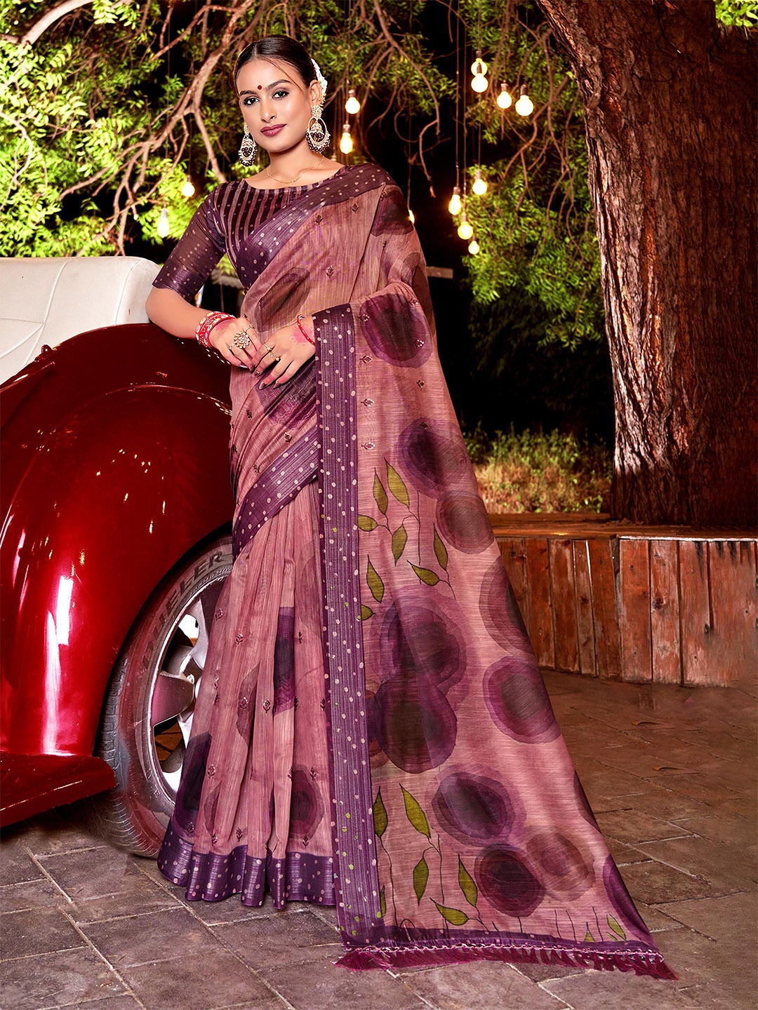 

ALAGINI Sequinned Cotton Blend Chanderi Saree, Peach