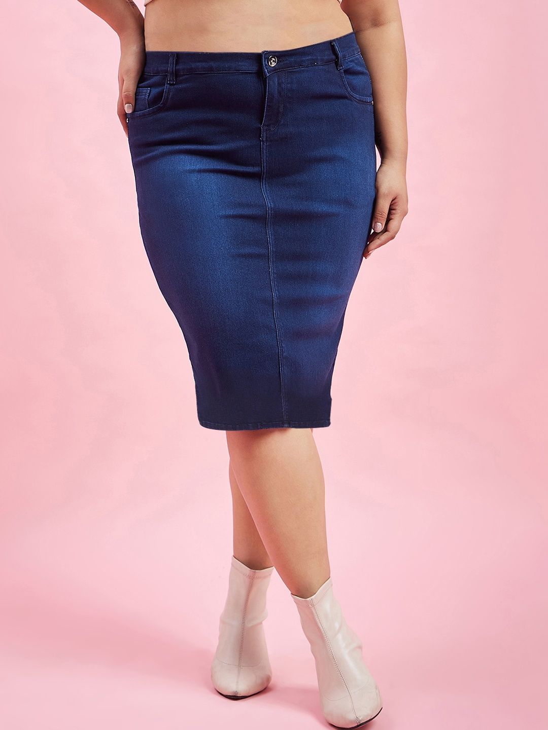 

Purple Feather Women Pencil Midi Skirt Plus Size, Blue