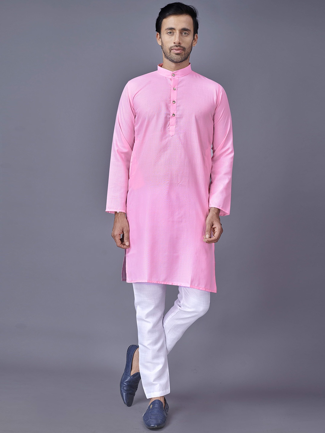 

Fashion FRICKS Mandarin Collar Cotton Straigth Kurta, Pink