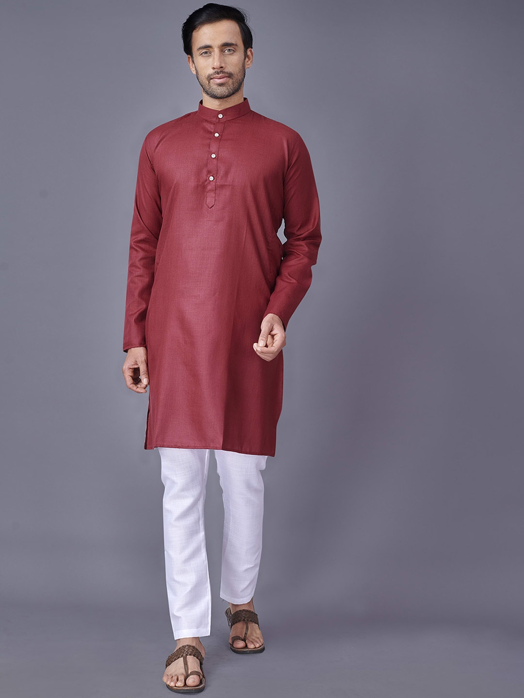 

Fashion FRICKS Men Thread Work Kurta, Maroon