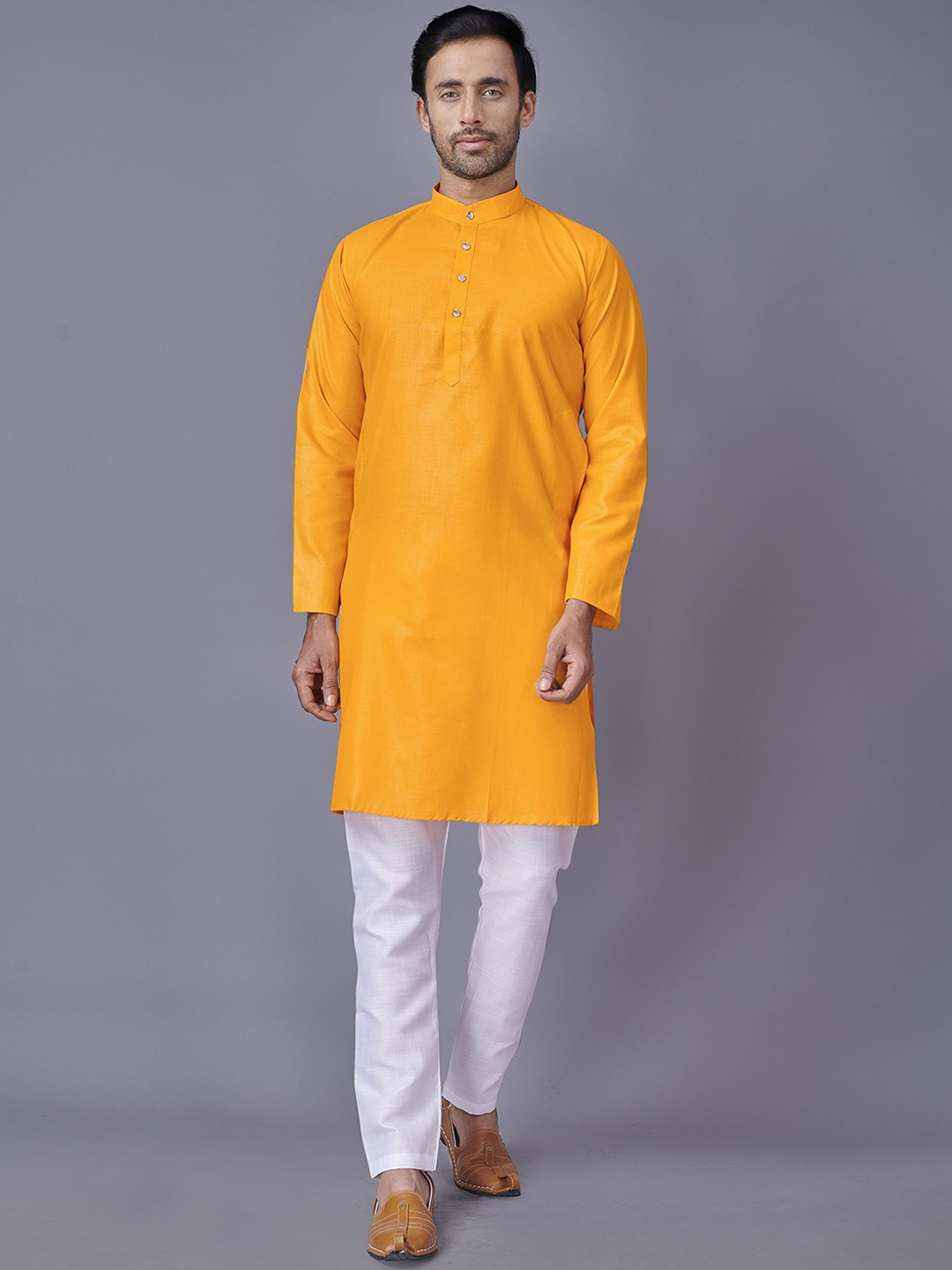 

Fashion FRICKS Mandarin Collar Cotton Straight Kurta, Mustard