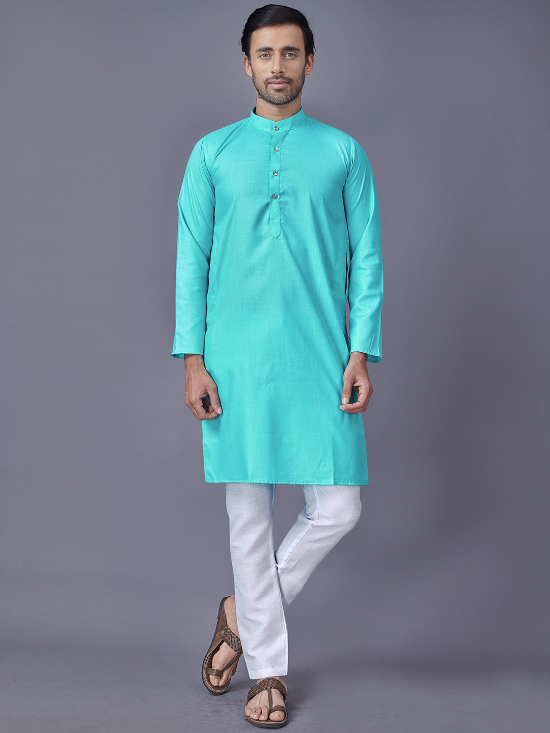 

Fashion FRICKS Men Thread Work Kurta, Sea green