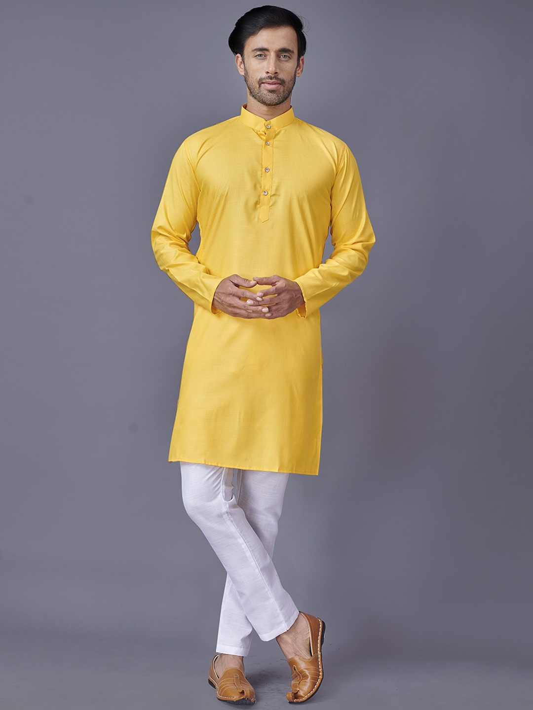 

Fashion FRICKS Mandarin Collar Cotton Straigth Kurta, Yellow