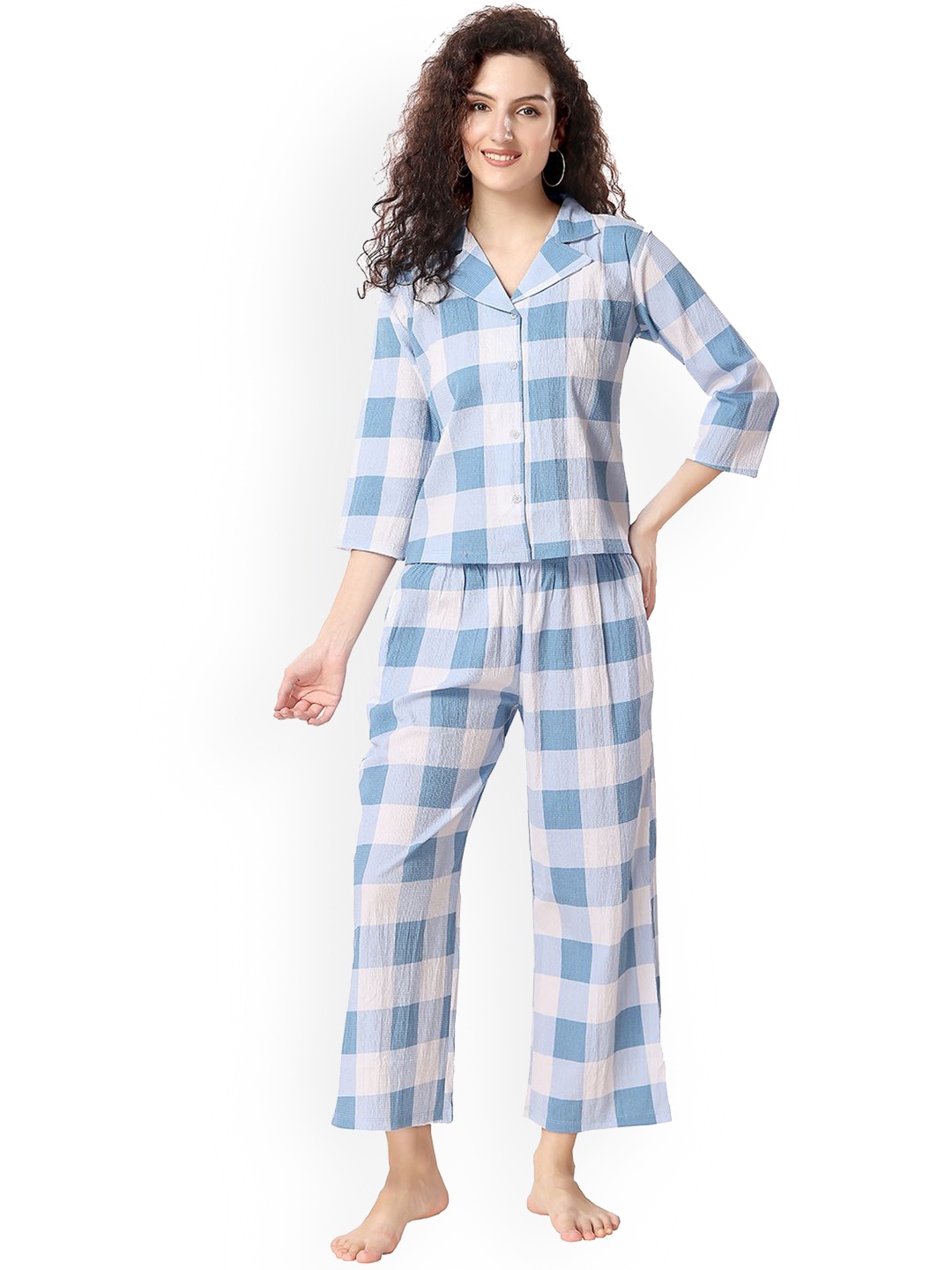 

NIGHT FLOSS Women Printed Night suit, Blue