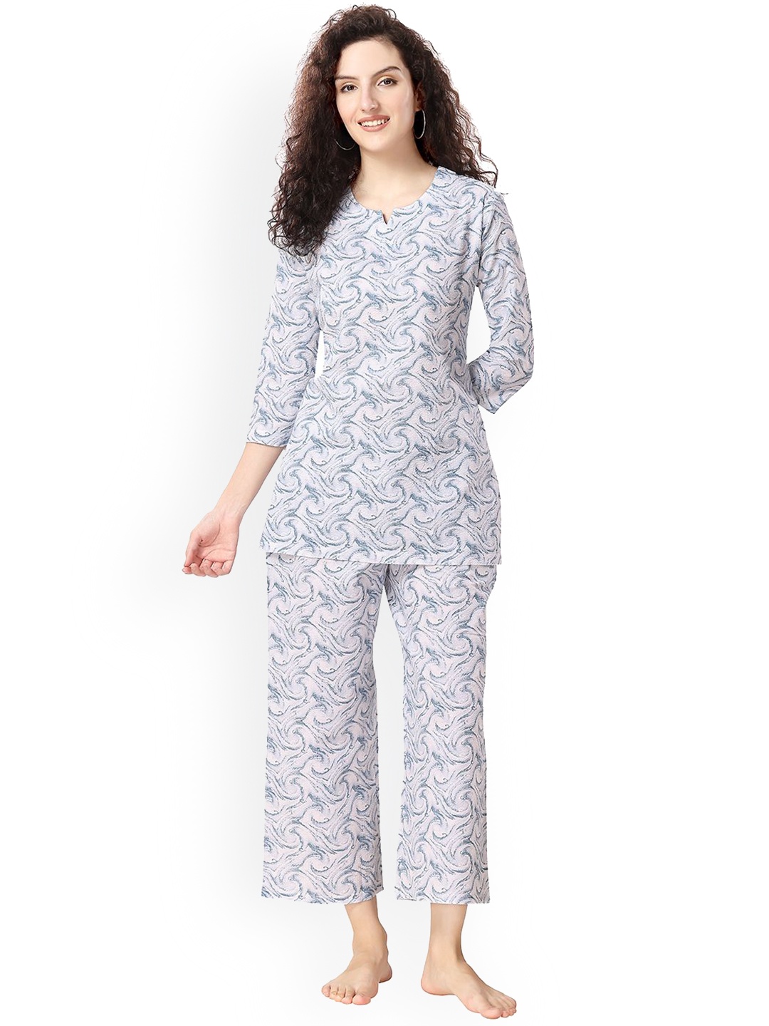 

NIGHT FLOSS Women Printed Night suit, Blue