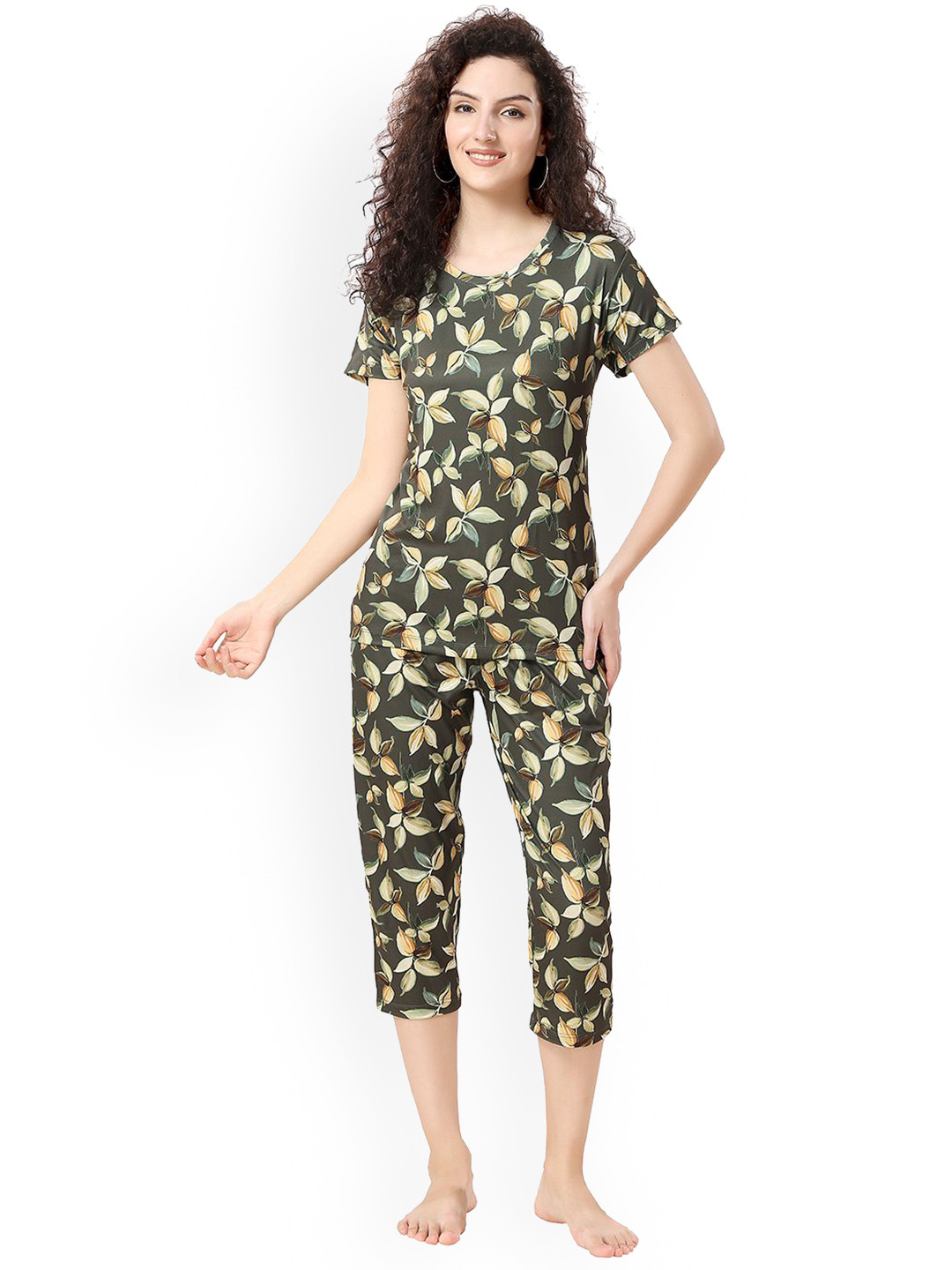 

NIGHT FLOSS Women Printed Night suit, Green