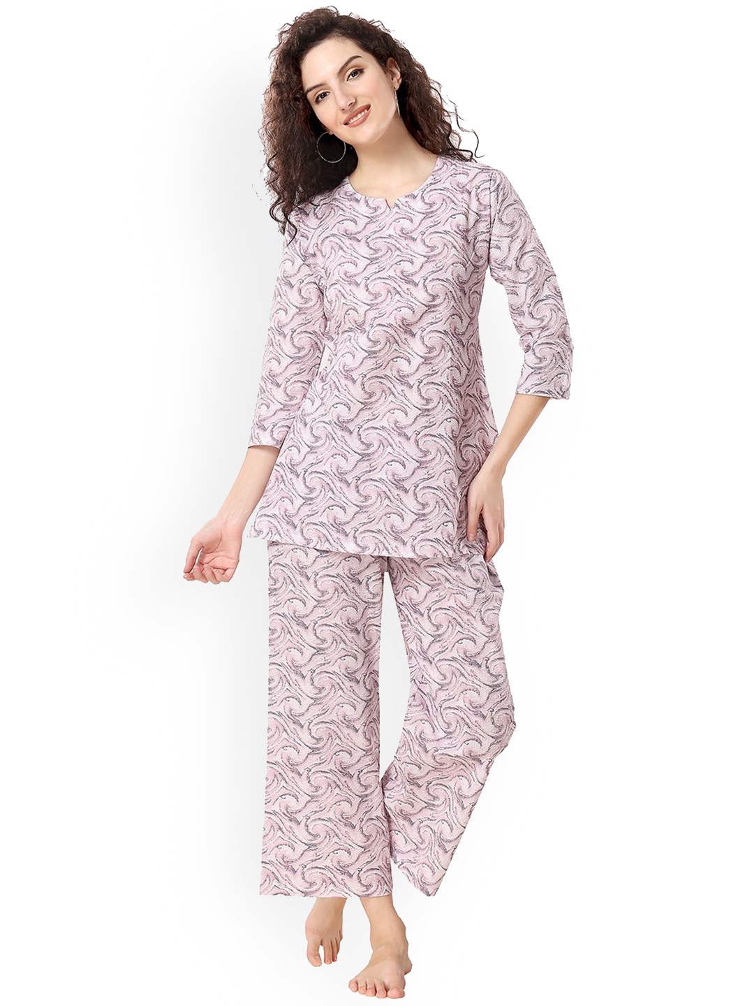 

NIGHT FLOSS Women Abstract Printed Night suit, Purple