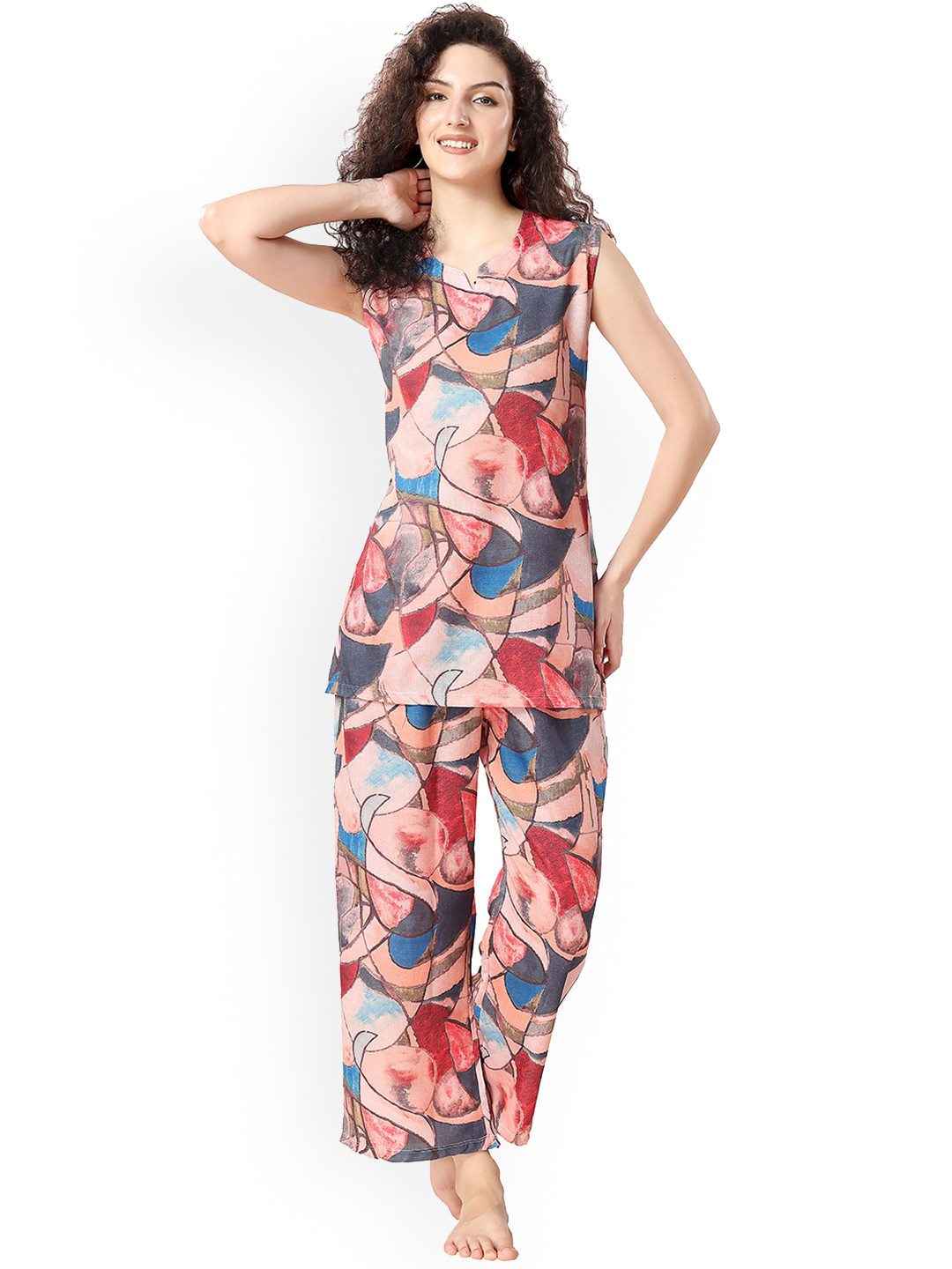 

NIGHT FLOSS Women Printed Night suit, Pink