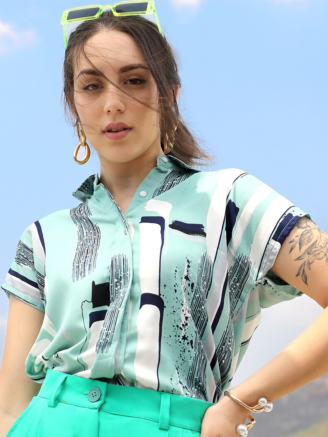 

PINACOLADA Printed Crepe Shirt Style Top, Green