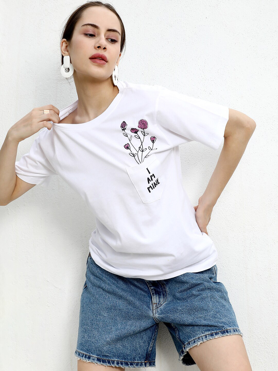 

PINACOLADA Printed Round Neck Cotton Top, White