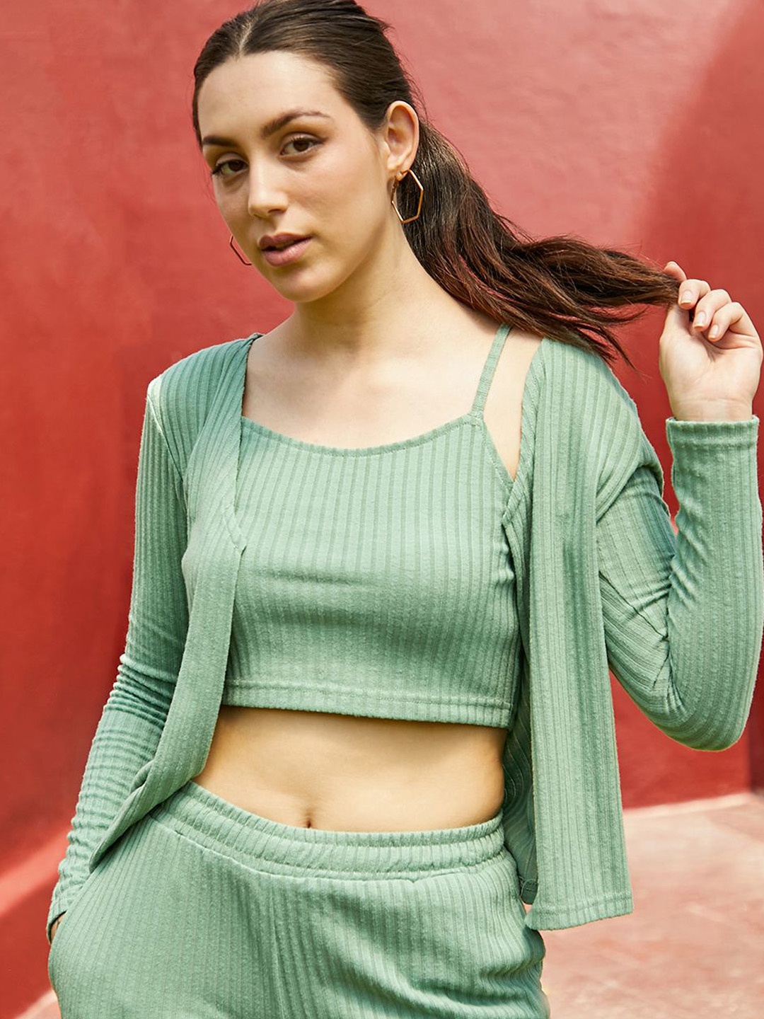 

PINACOLADA Ribbed Top with Joggers Co-Ords, Green