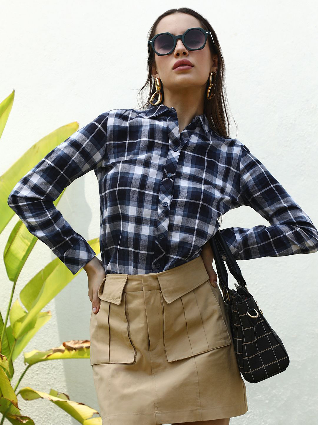 

PINACOLADA Tartan Checks Cotton Checked Casual Shirt, Blue