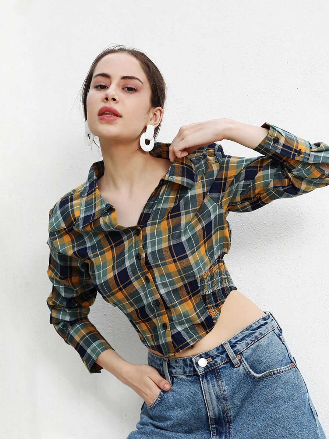 

PINACOLADA Tartan Checks Cotton Checked Casual Shirt, Yellow