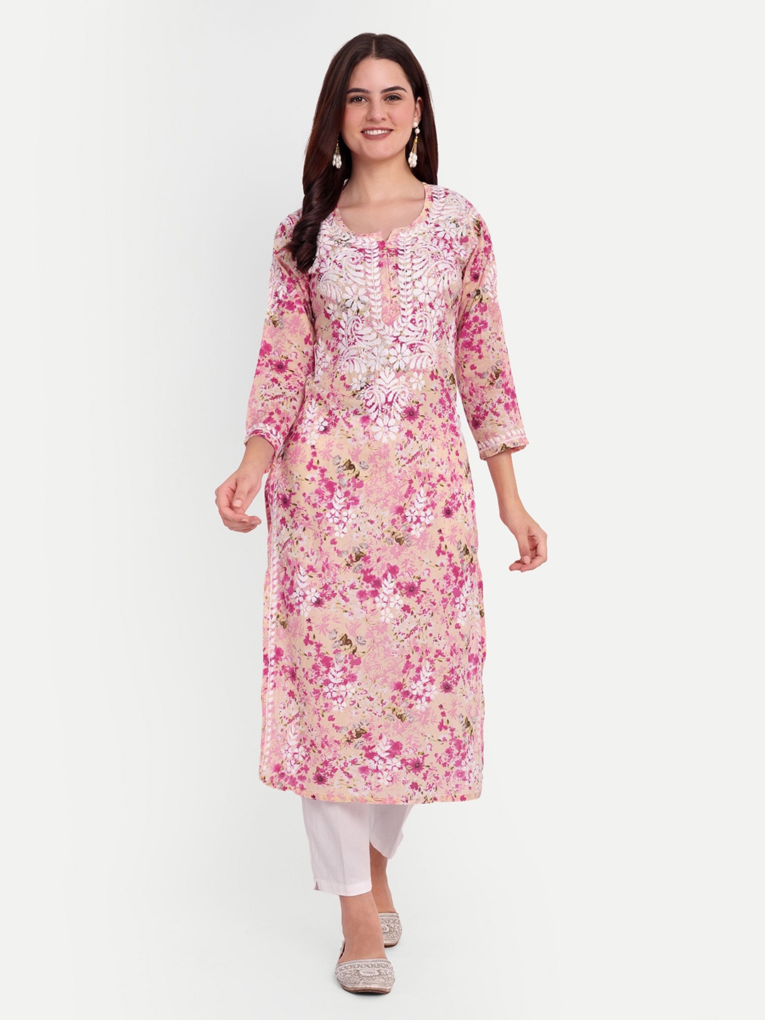 

FILO HEVIS Embroidered Straight Kurta, Peach