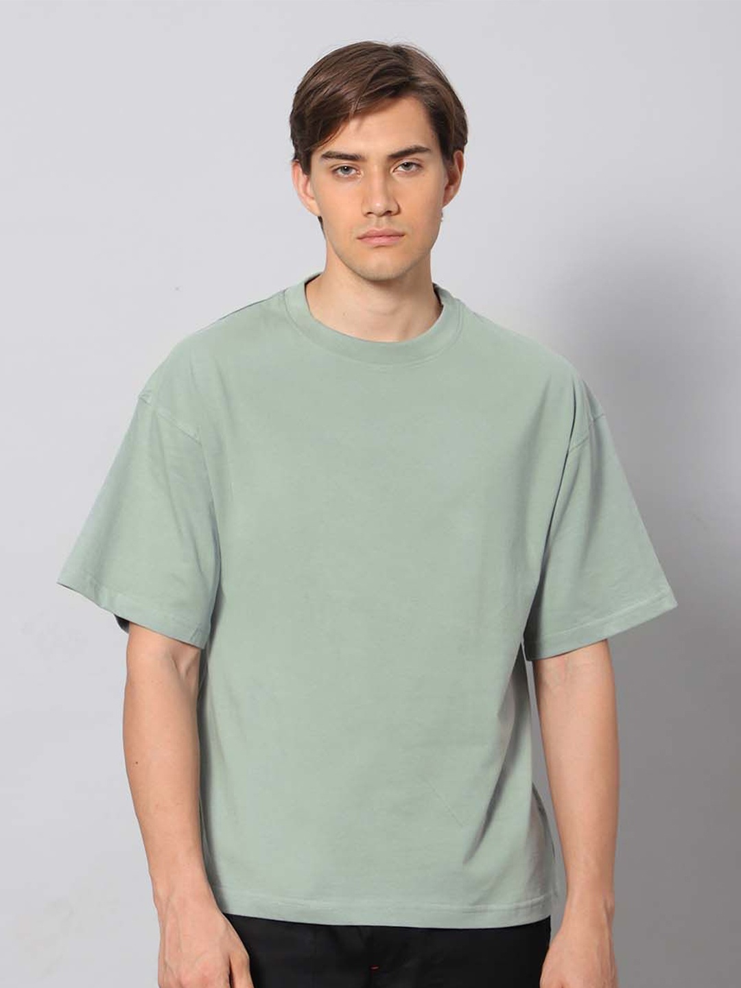 

Besick Round Neck Drop Shoulder Sleeves Cotton Oversized T-shirt, Sea green