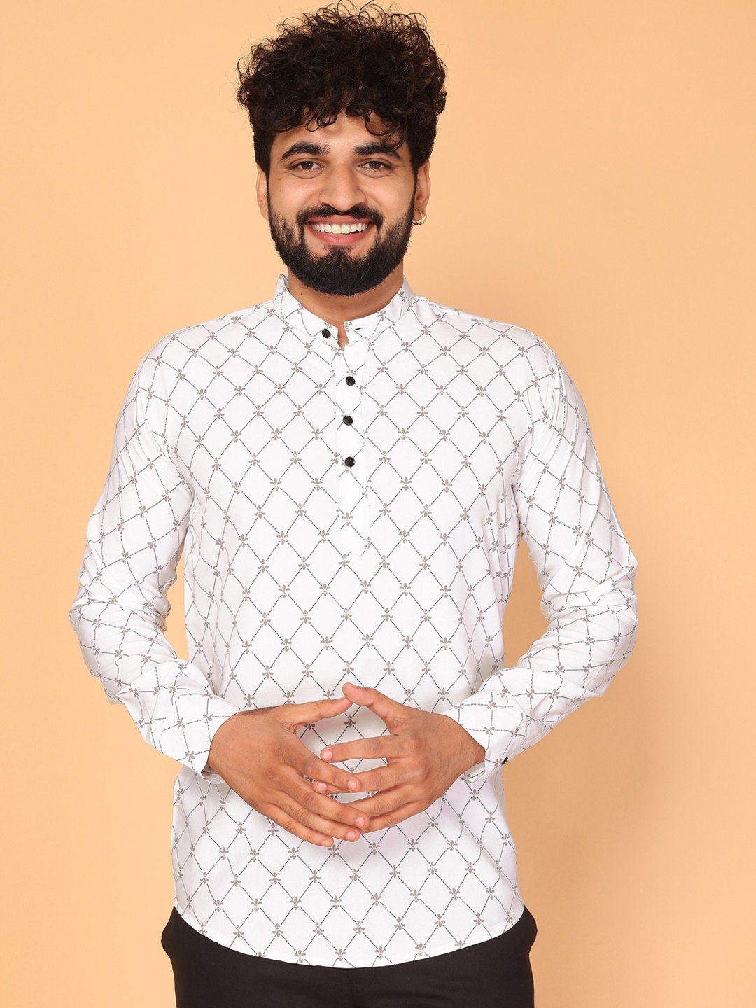 

Fashion FRICKS Mandarin Collar Short Kurta, White