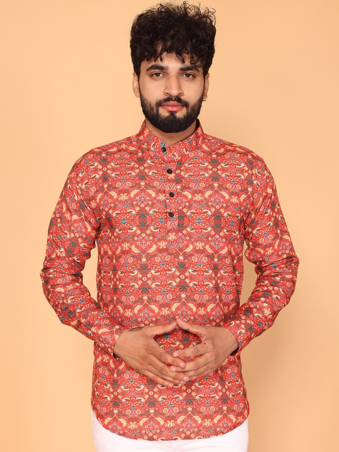 

Fashion FRICKS Ethnic Motifs Printed Straight Short Kurta, Orange