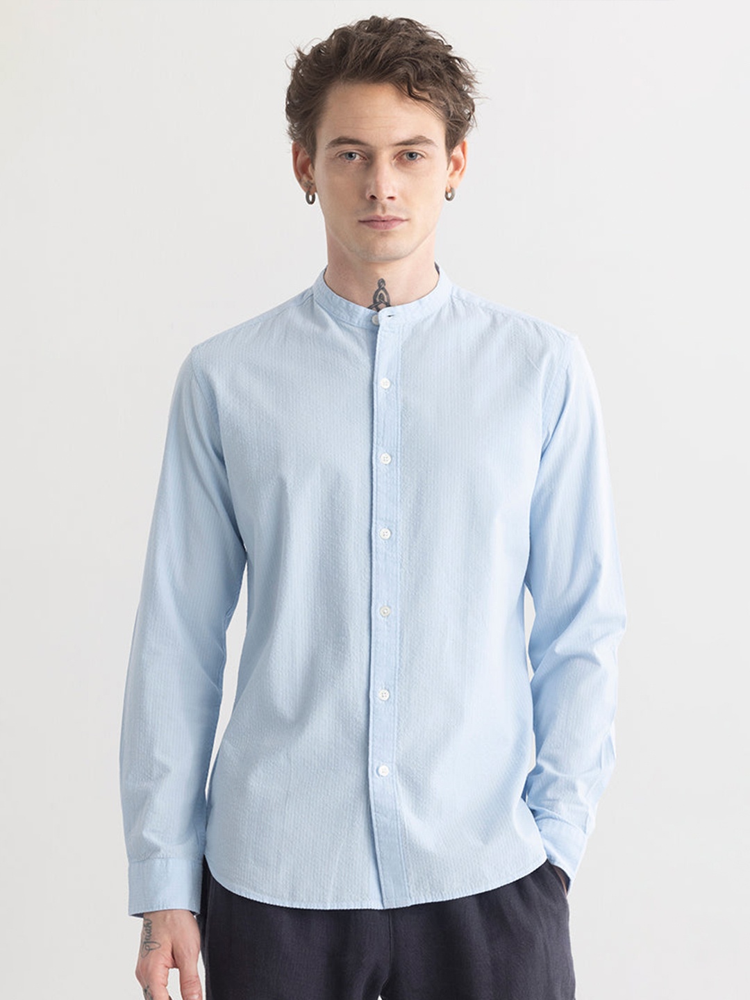 

Snitch Men Solid Classic Slim Fit Opaque Casual Shirt, Blue