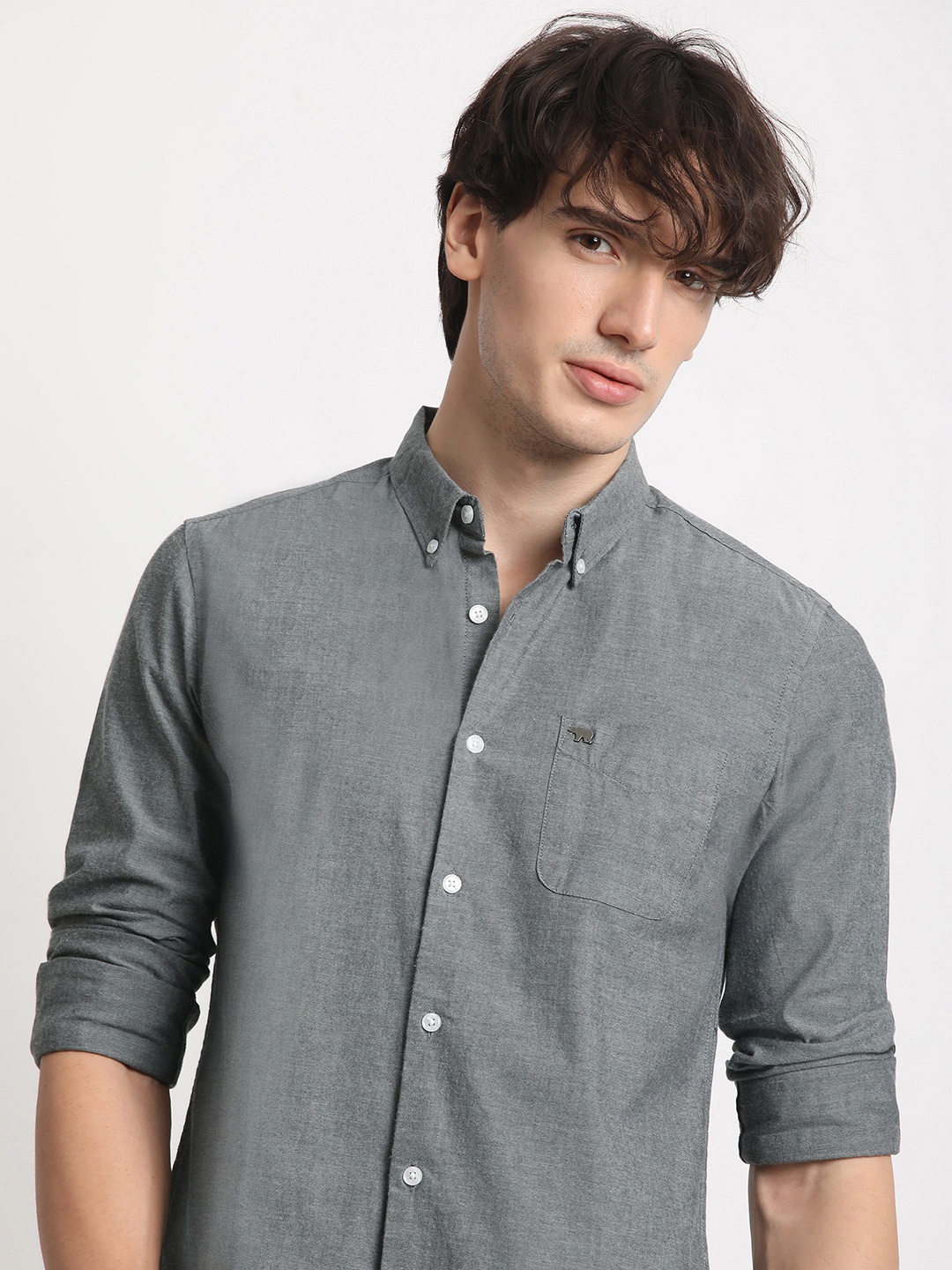 

THE BEAR HOUSE Slim Fit Button-Down Collar Cotton Shirt, Grey