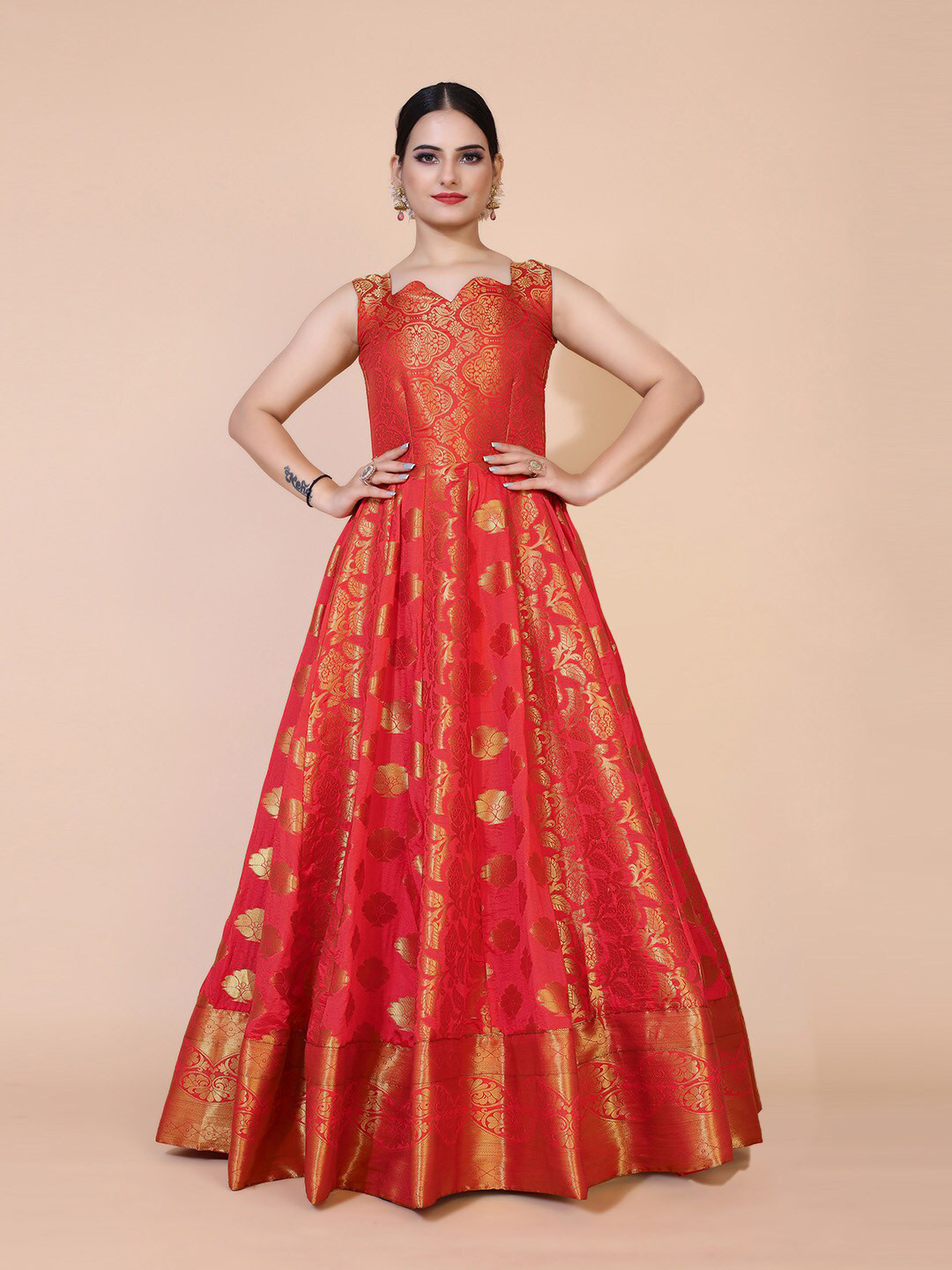 

PRANZ CREATION Floral Printed Jacquard Maxi Dress, Red