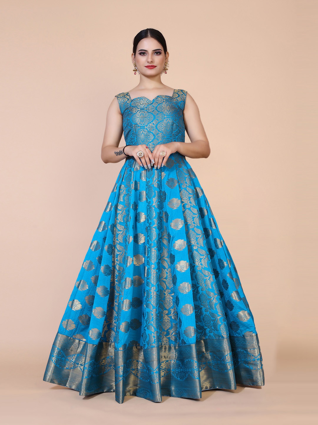 

PRANZ CREATION Ethnic Motifs Print Jacquard Maxi Dress, Turquoise blue