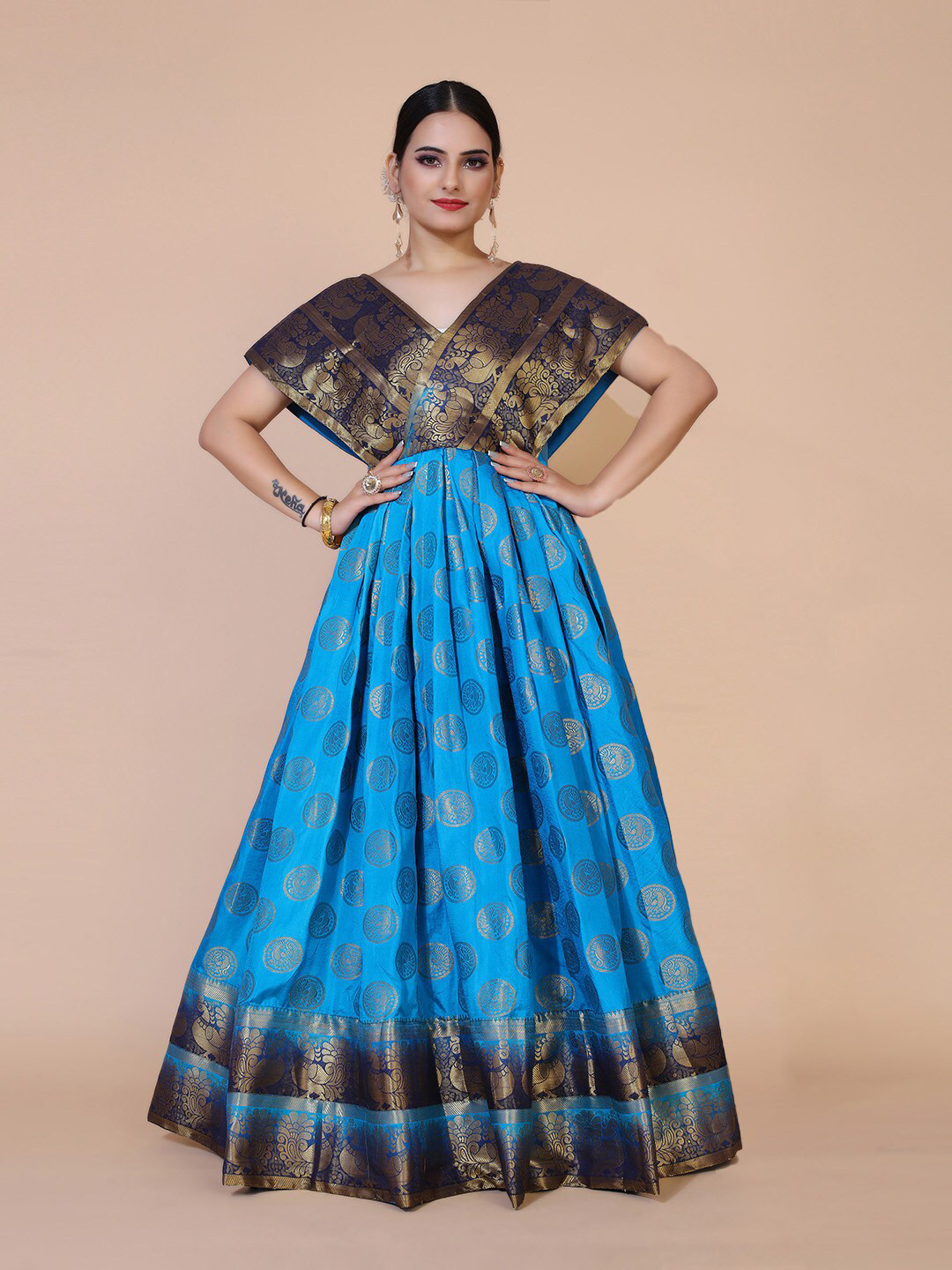 

PRANZ CREATION Ethnic Motifs Printed Anarkali Kurta, Turquoise blue