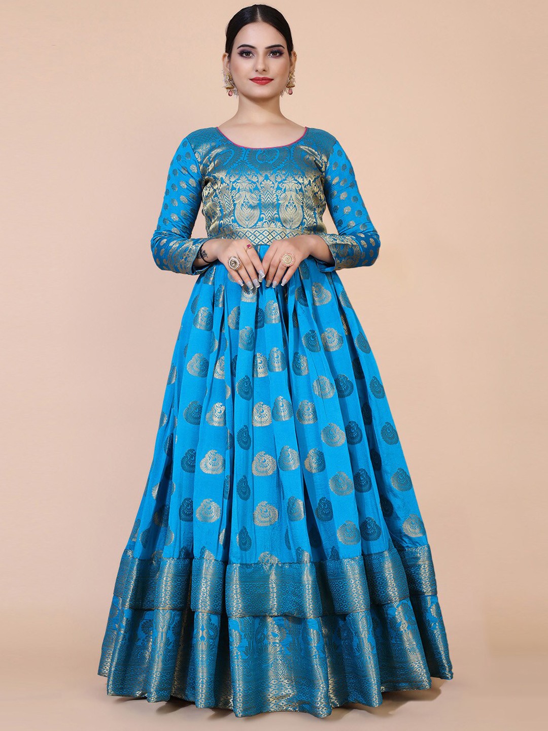 

PRANZ CREATION Ethnic Motifs Printed Jacquard Maxi Dress, Turquoise blue