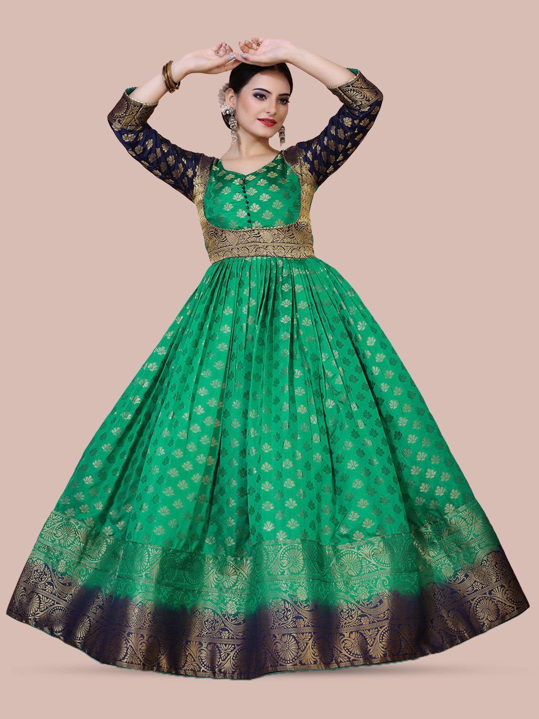 

PRANZ CREATION Ethnic Motifs Printed Jacquard Maxi Dress, Green