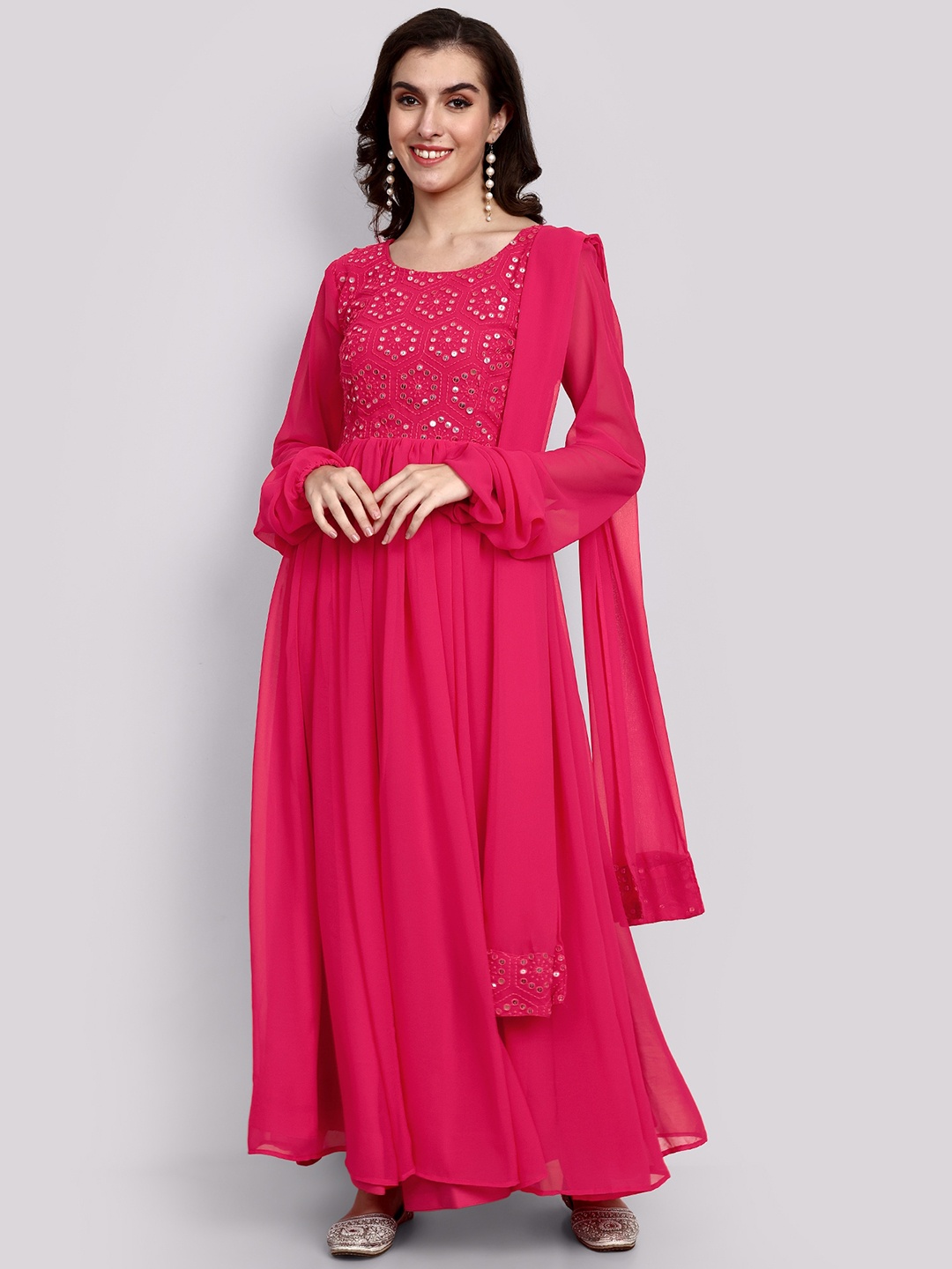 

PRANZ CREATION Embellished Georgette Maxi Dress With Dupatta, Magenta