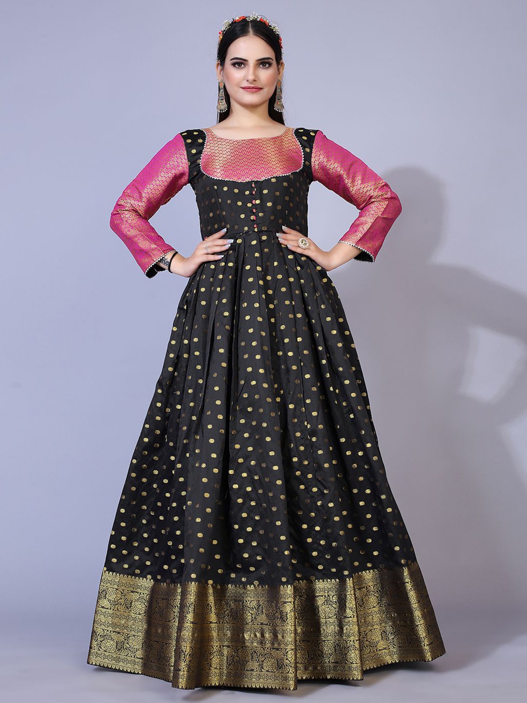 

PRANZ CREATION Floral Printed Jacquard Maxi Dress, Black