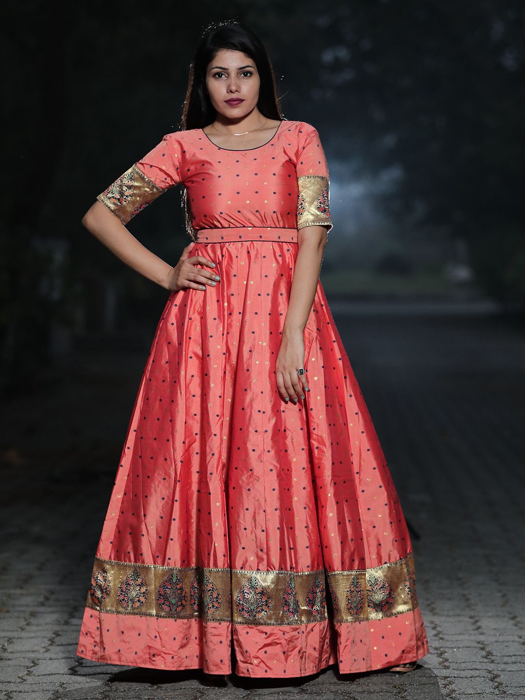 

PRANZ CREATION Ethnic Motifs Jacquard Maxi Dress, Peach