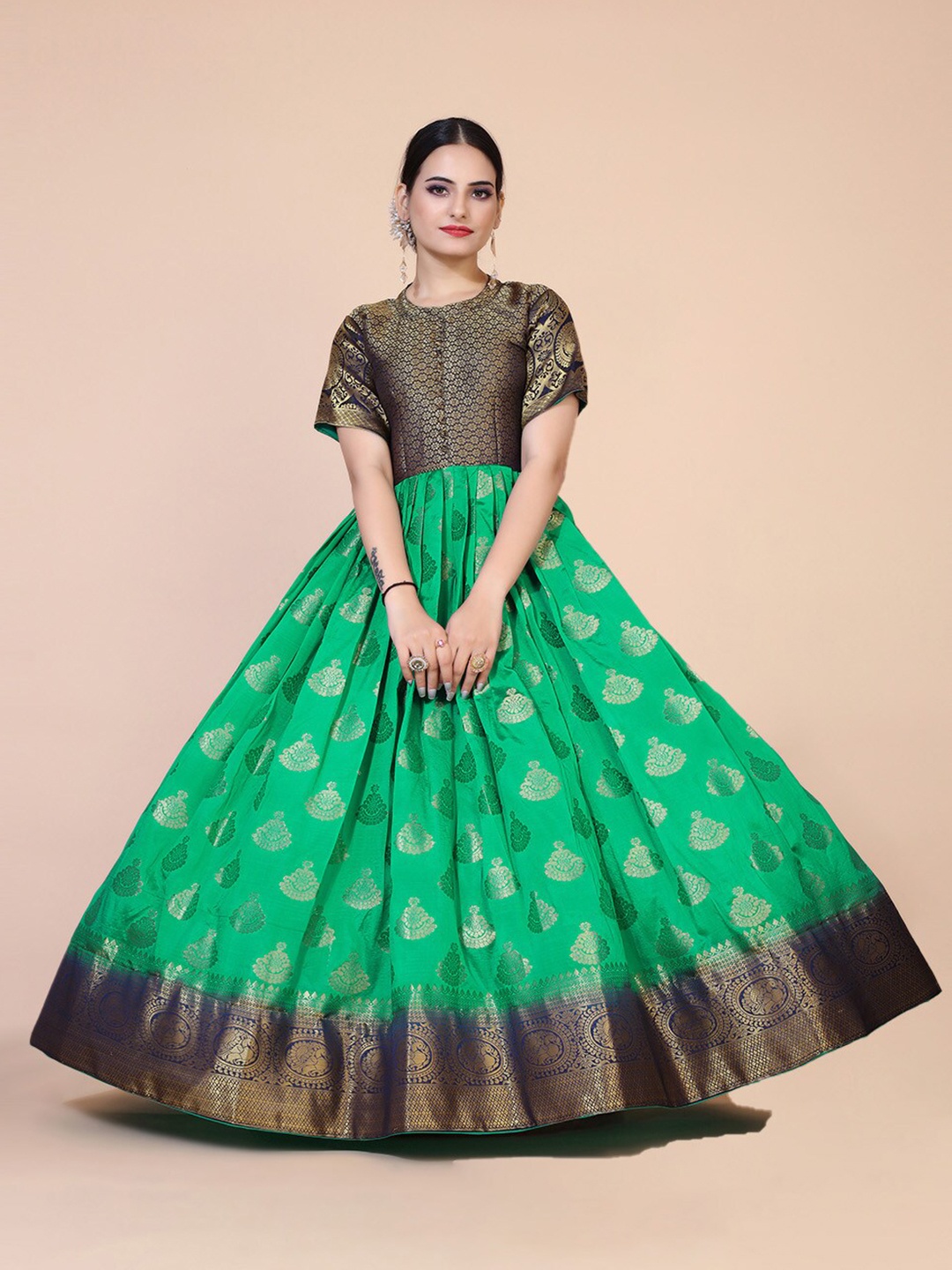 

PRANZ CREATION Floral Printed Jacquard Fit & Flare Maxi Dress, Green