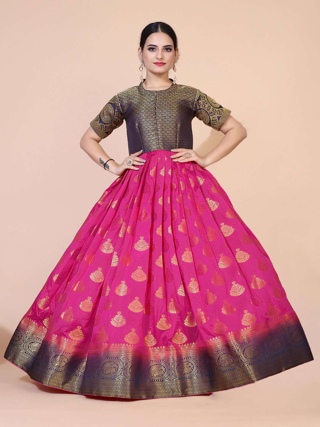 

PRANZ CREATION Ethnic Motifs Printed Jacquard Maxi Dress, Magenta