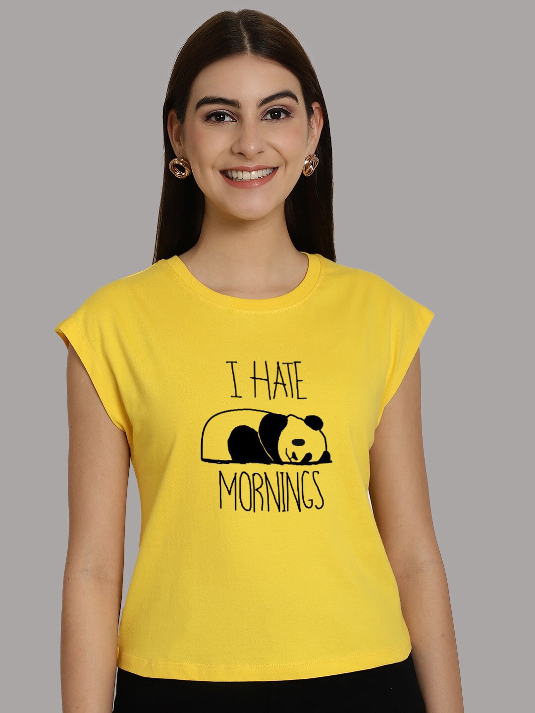 

Friskers Graphic Printed Round Neck Extended Sleeves Pure Cotton Tshirt, Yellow