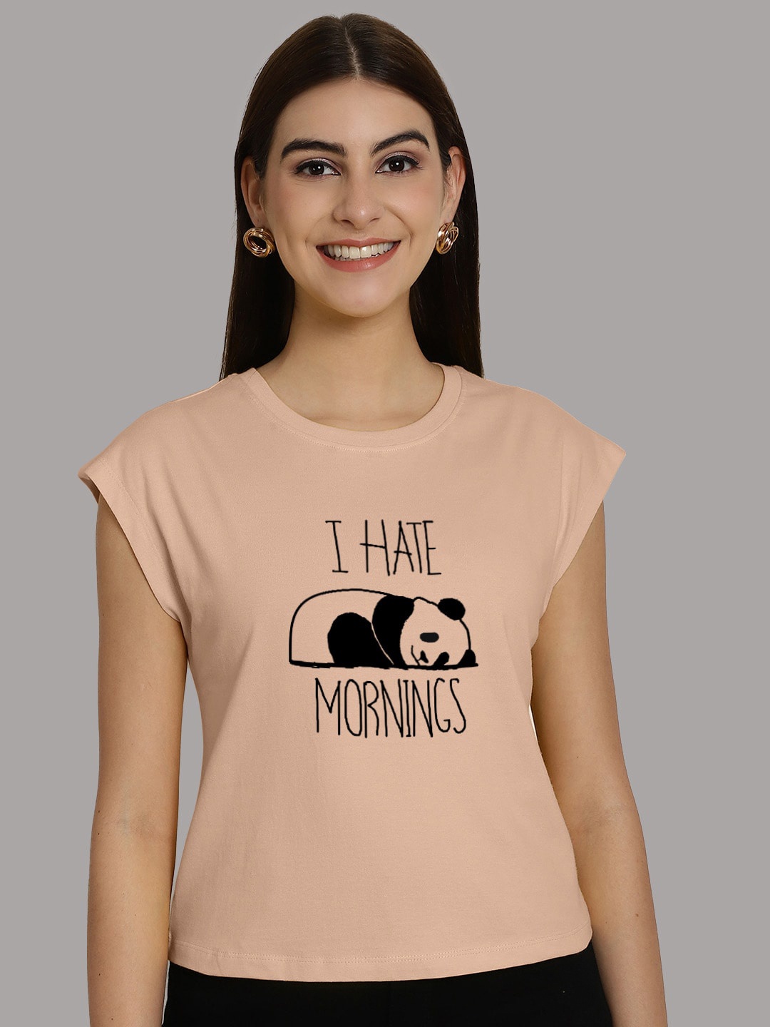 

Friskers Graphic Printed Round Neck Extended Sleeves Pure Cotton Tshirt, Coral