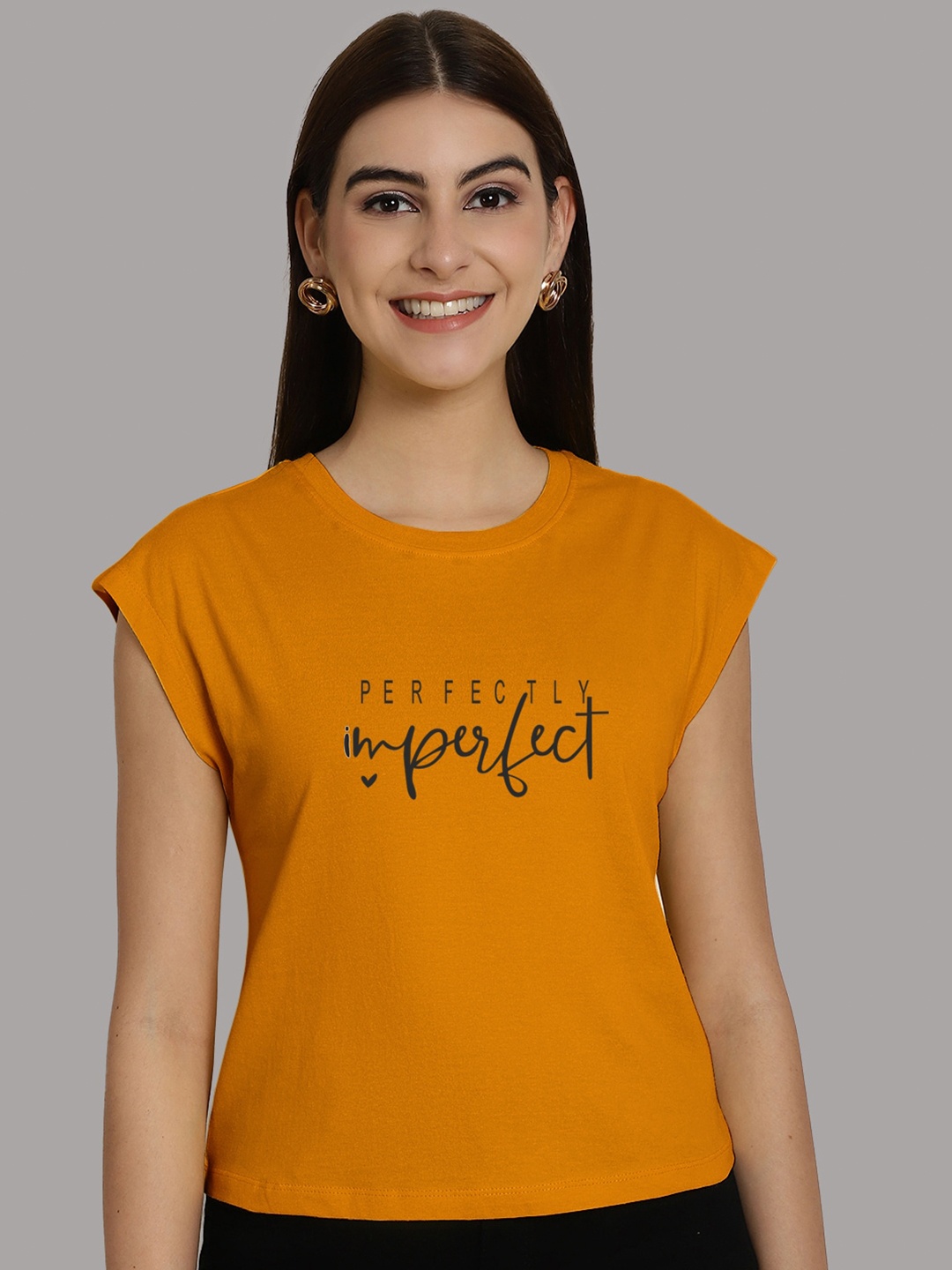 

Friskers Typography Printed Round Neck Extended Sleeves Pure Cotton Tshirt, Mustard