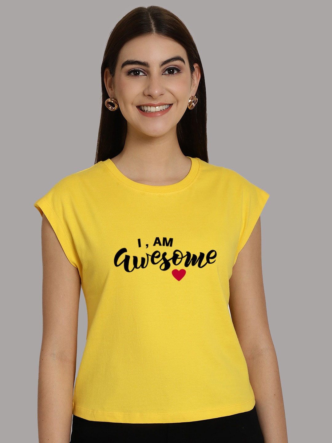 

Friskers Typography Printed Round Neck Extended Sleeves Pure Cotton Tshirt, Yellow