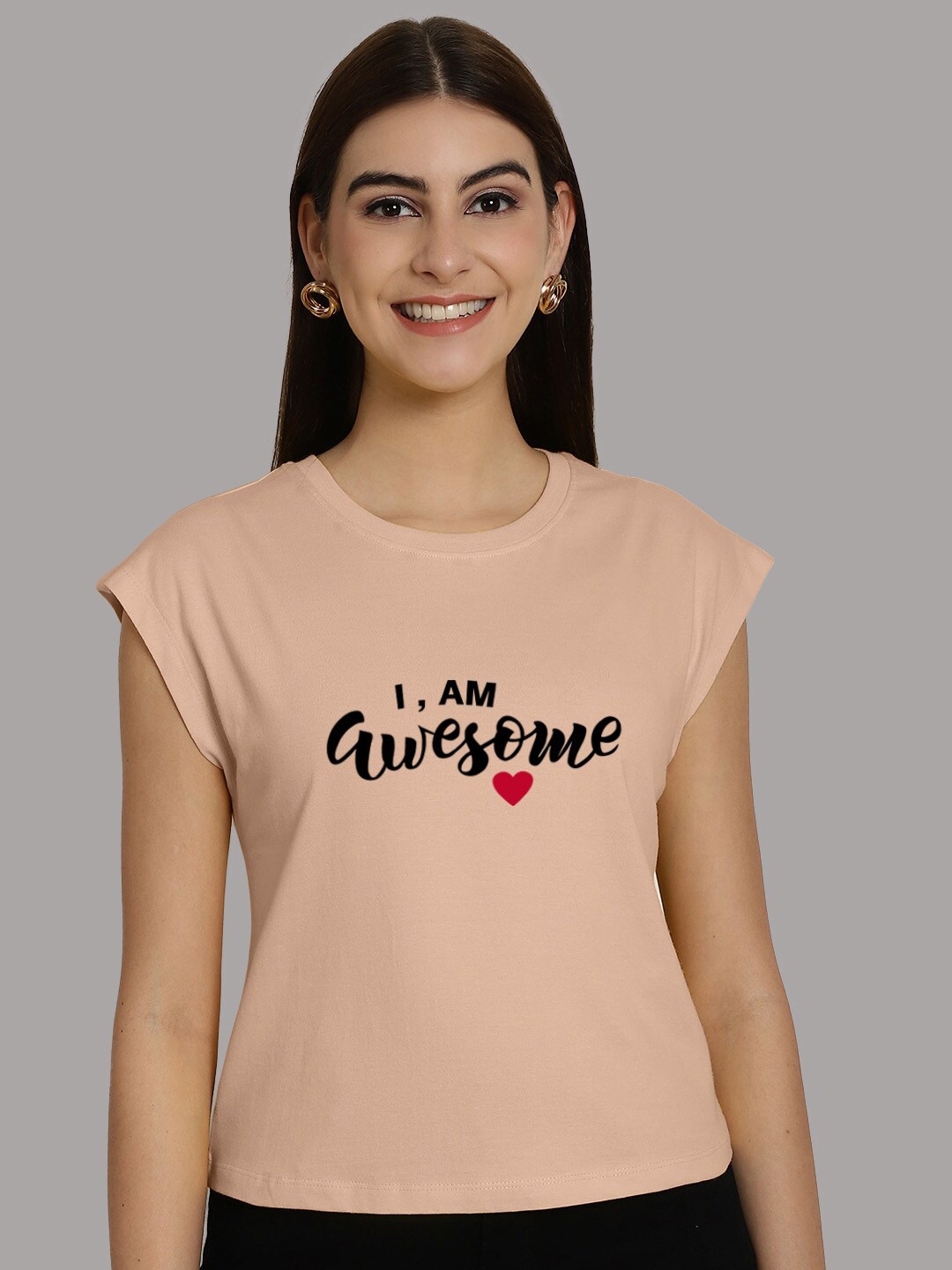 

Friskers Typography Printed Round Neck Extended Sleeves Pure Cotton Tshirt, Coral