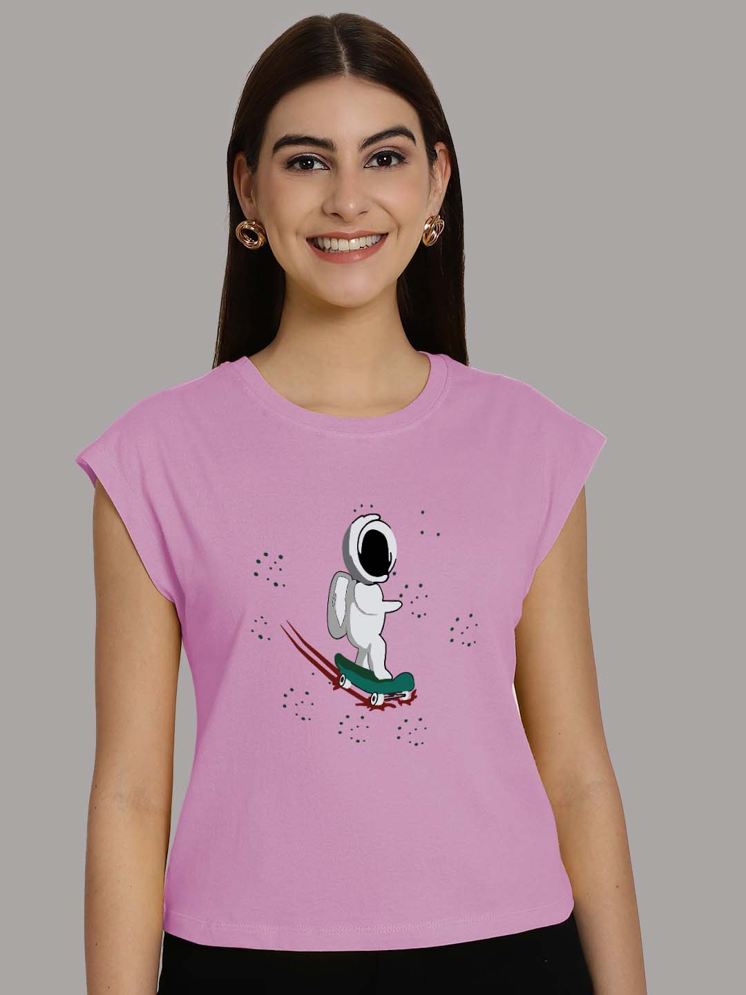 

Friskers Graphic Printed Round Neck Extended Sleeves Pure Cotton Tshirt, Purple