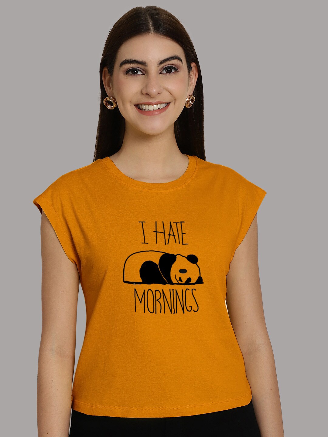 

Friskers Graphic Printed Extended Sleeves Pure Cotton Regular T-shirt, Mustard