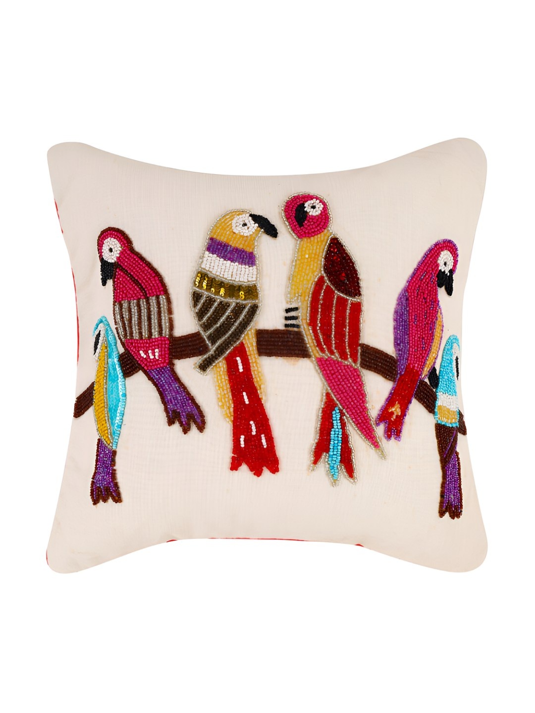 

PURINA'S White & Red Ethnic Motifs Square Cushion Cover