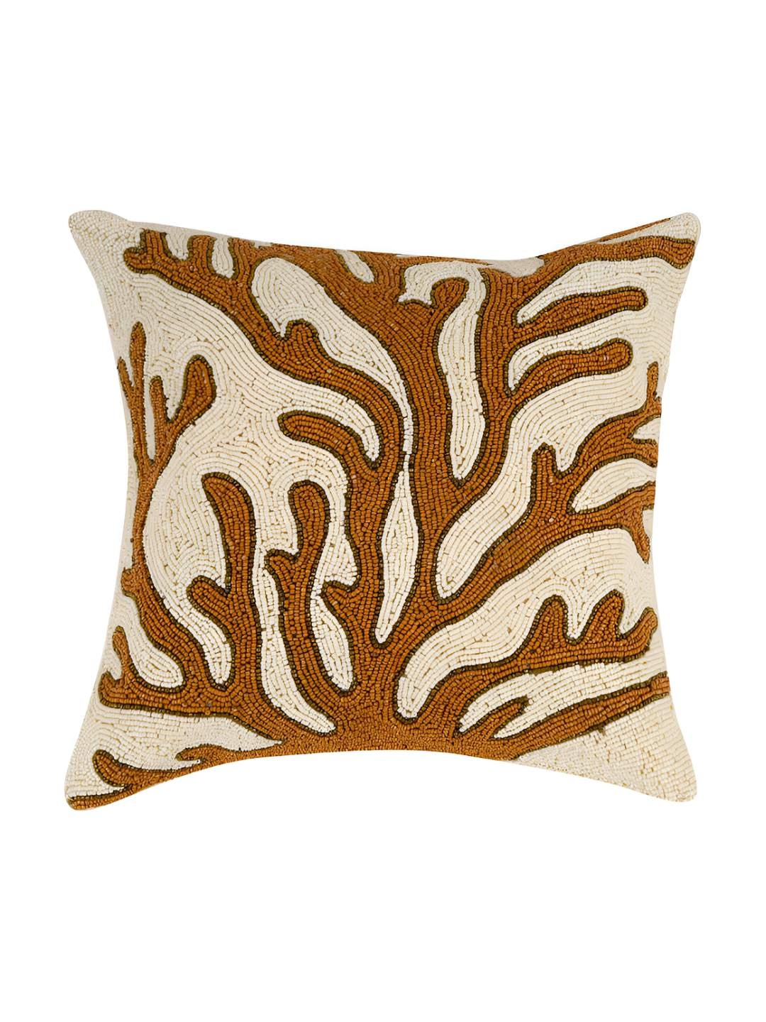

PURINA'S Off White & Brown Floral Square Cushion Cover