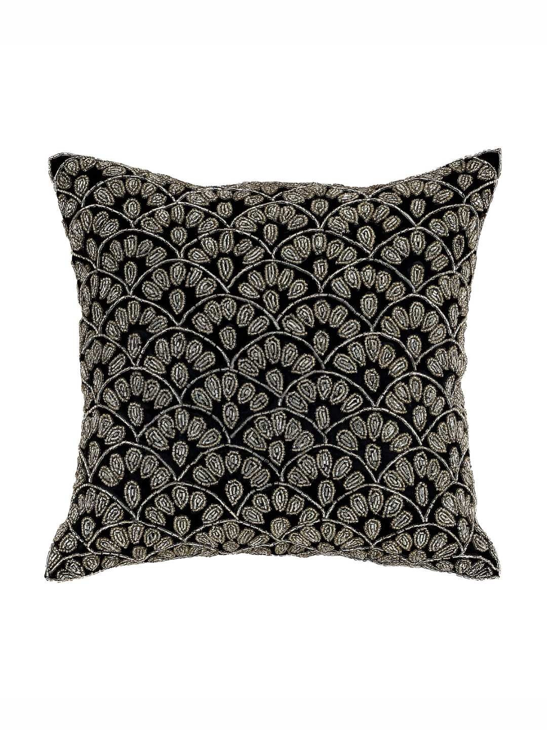 

PURINA'S Black & Gold-Toned Ethnic Motifs Square Cushion Cover