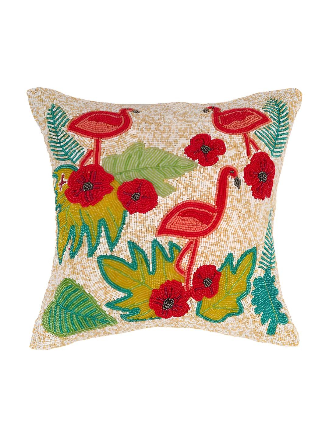 

PURINA'S Off White & Red Ethnic Motifs Square Cushion Covers