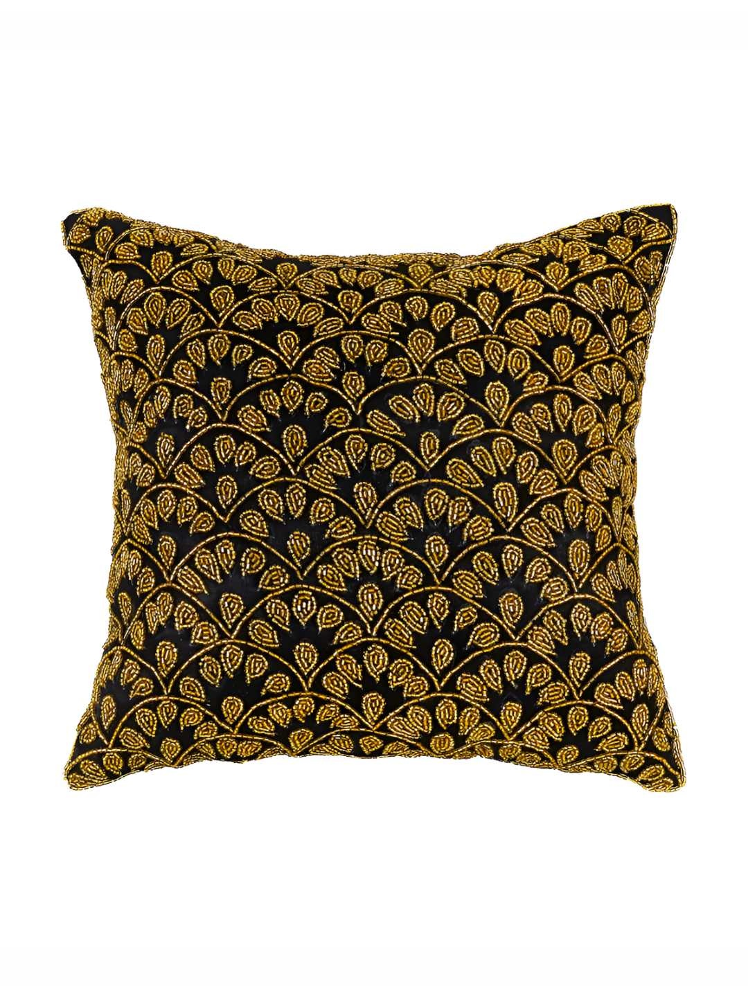 

PURINA'S Black & Gold-Toned Ethnic Motifs Square Cushion Cover