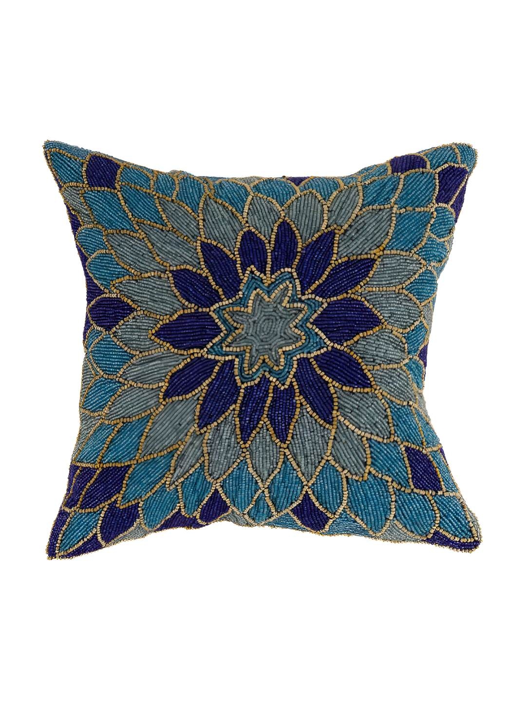 

PURINA'S Blue & Gold-Toned Ethnic Motifs Square Cushion Cover