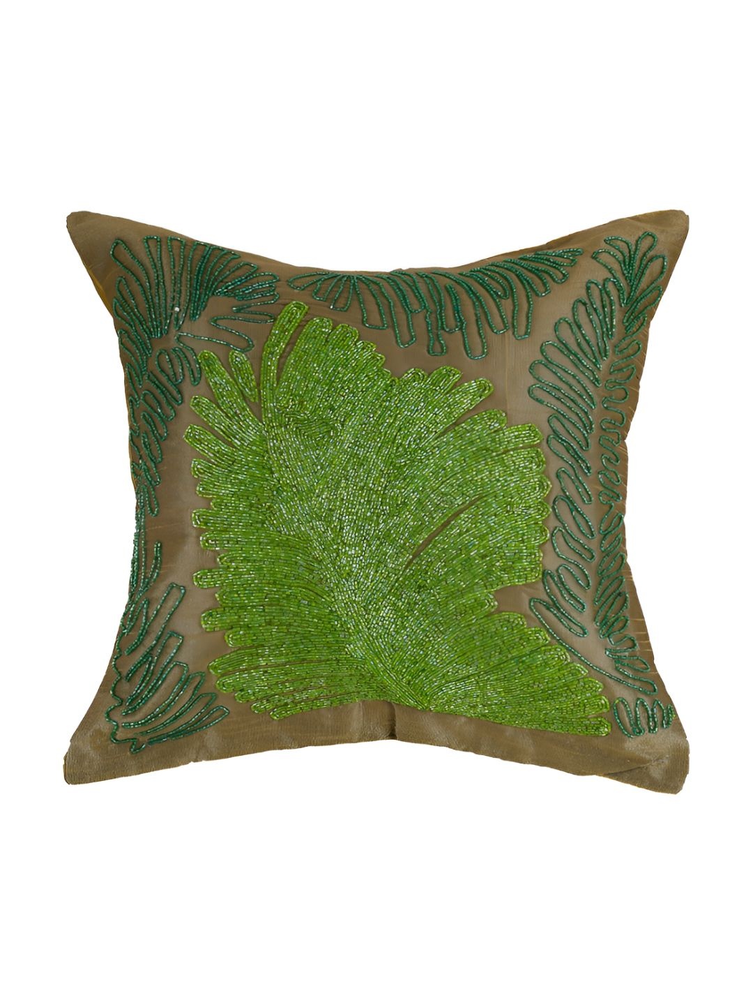 

PURINA'S Green & Beige Floral Square Cushion Cover